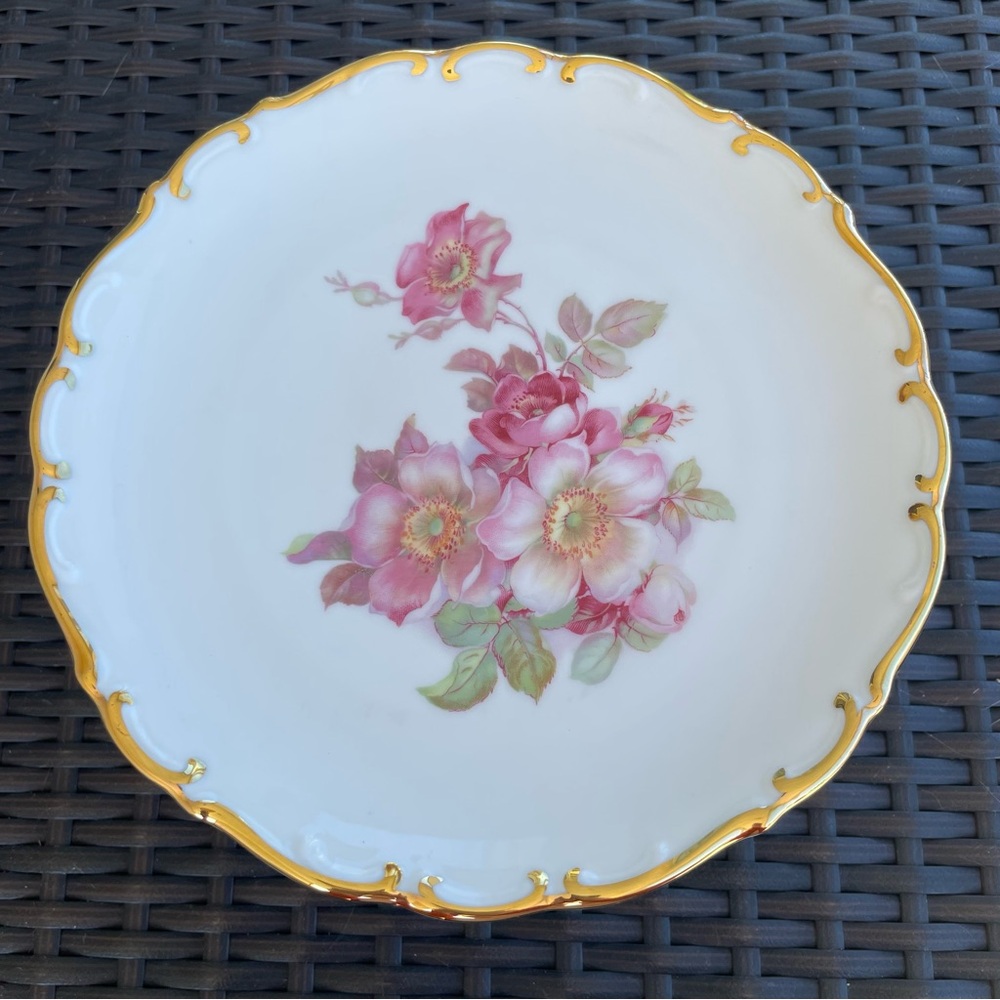 Vintage Bavarian China Pedestal Cake/Cookie Dish Wild Rose Print